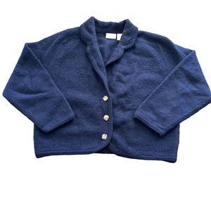 Club Classics Women's M Navy Blue 100% Wool Button Front Blazer Jacket